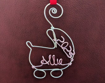 Personalized Baby's First Christmas Ornament: Wire Carriage, New Mom Gift