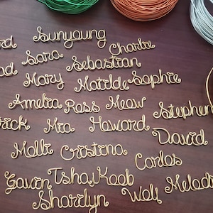 May include: A collection of gold wire names, including Edward, Sunyoung, Charter, Saro, Sebastian, Mary, Matilde, Sophie, Mam, Dod, Merale, Ameta, Pass, Mean, Stephen, Mea, Patrick, Mra, Howard, David, Cellung, Mall, Cristino, Cordas, Marta, Gaven, Tsha, Keob, Sharrlyn, Wal, and Meladre.