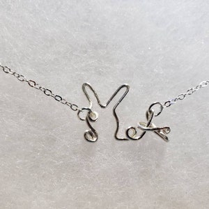 Easter with Initial letter necklace, bunny and Initial necklace, happy custom gift , wire initial necklace