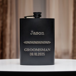 Personalized Groomsmen Flasks, Groomsman Gift, Black Hip Flask, Flask for Groomsmen, Keepsake Flask, Groomsmen Flask, Wedding Party Gifts