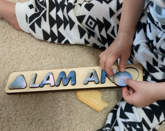 Wooden Name Puzzle, Toddler Toys, Baby Boy Girl Gifts, Gift for Kids, Baby First Gift, Birthday Gifts, Name Shape Animal Vehicle Puzzle Kids