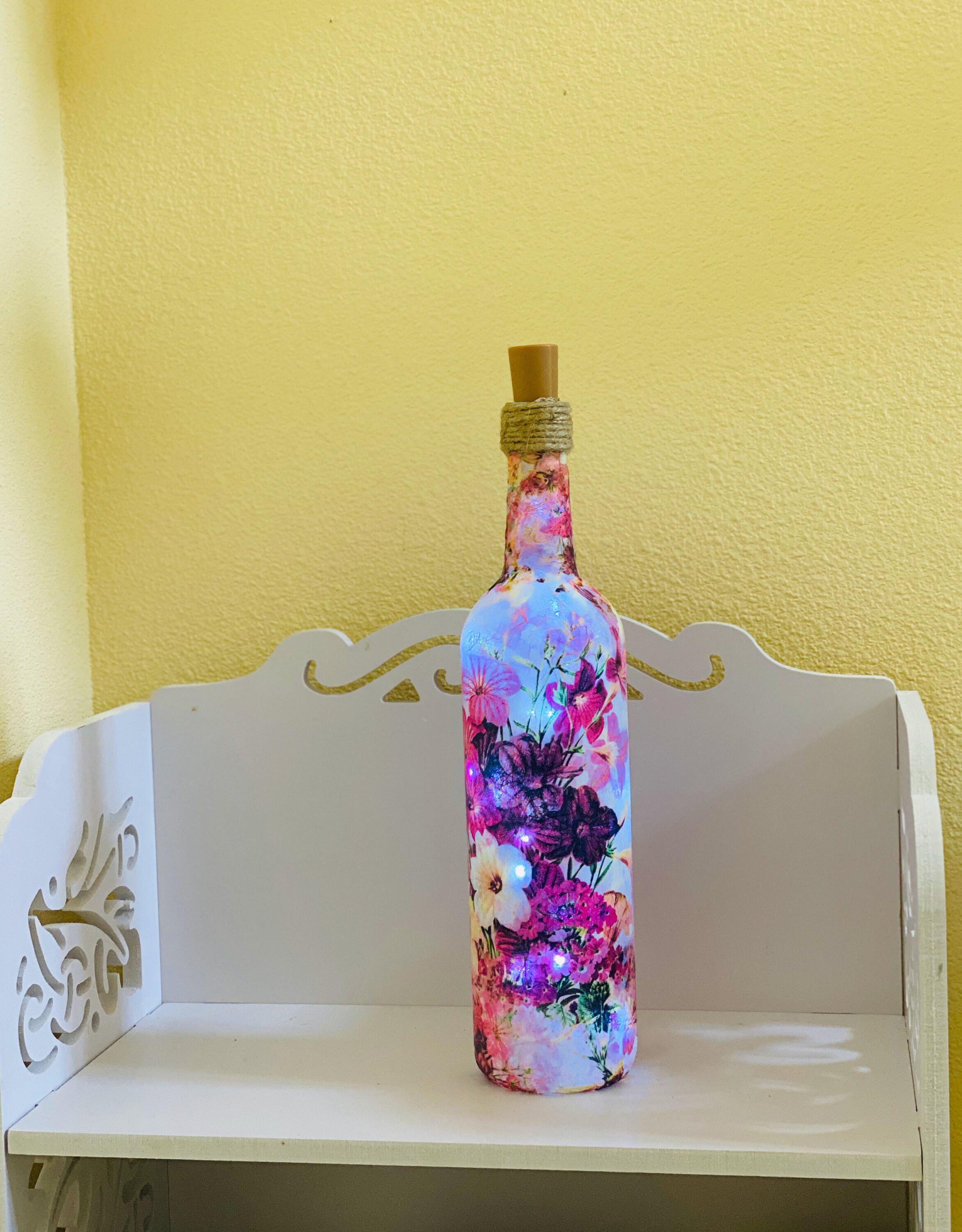 Decoupage Decorative Bottle Light Up Wine Bottle Decor Etsy