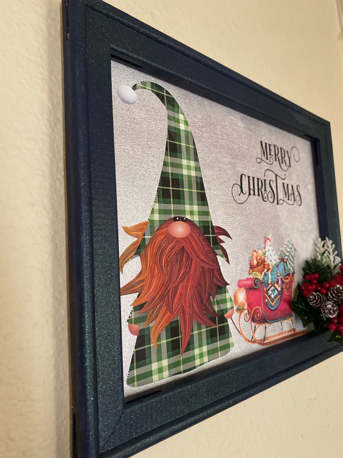 Framed Christmas Gnome Canvas Wall Decor Canvas Art with Stem Etsy