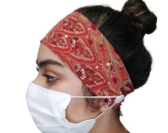 Ear saver headband with buttons for nurse