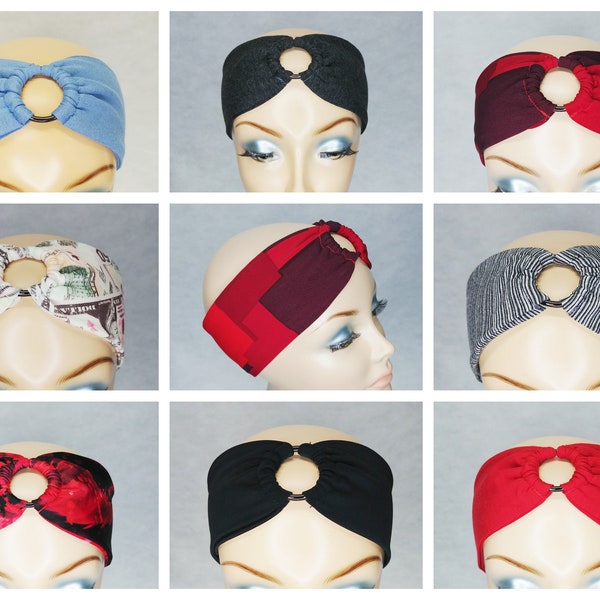 Headband for women, headband with ring, turban headband, turban scarf, head wrap, Black and White Geometric Lycra