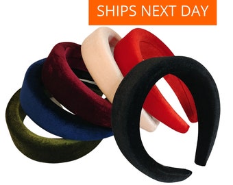 Velvet padded headband for women, Black, Red, Blush pink, Navy blue, Green, Wedding guest hair accessories,