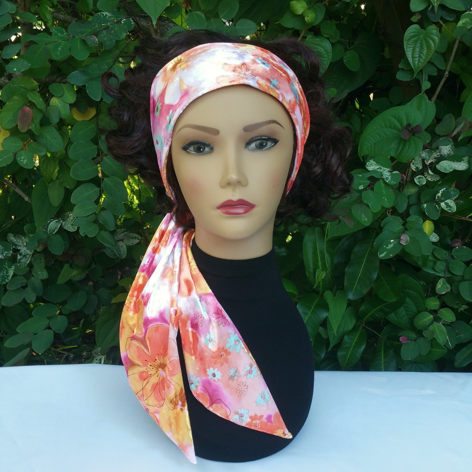 Orange Floral Velvet Hair Scarf for women Long hair scarf Etsy