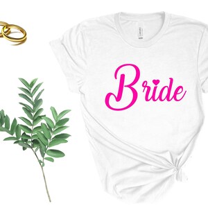 White Bride Tee With Hot Pink Graphic, Bridal Shirt for Bachelorette Party