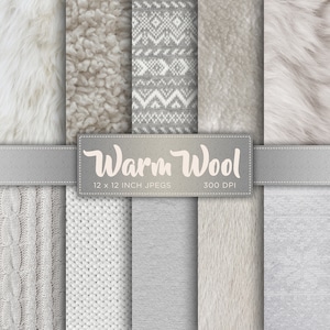 Warm Wool Digital Paper Knitted Woolen Digital Paper Knit Winter Fabric Textures Grey Beige Colors Digital Paper Patterns - INSTANT DOWNLOAD