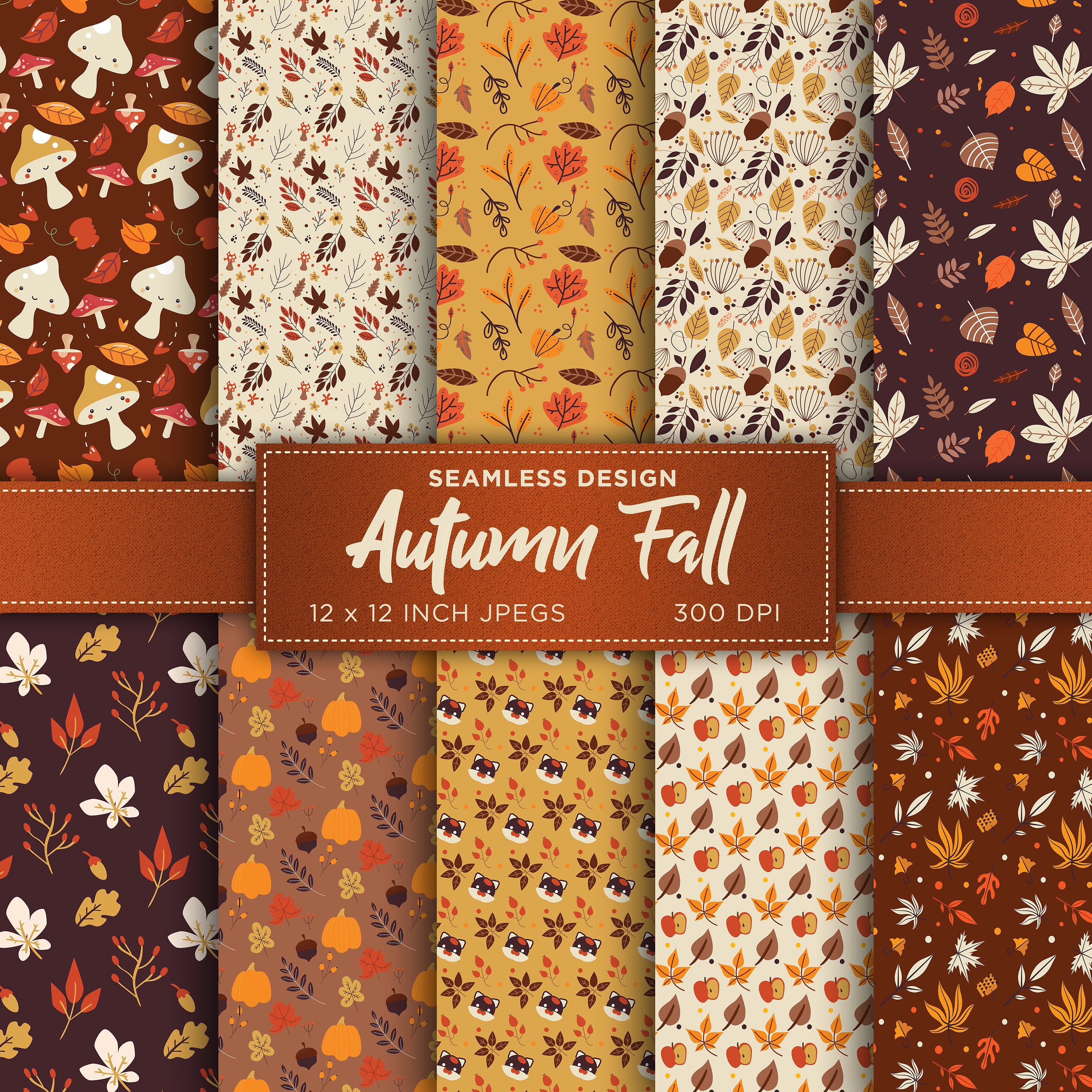 Autumn Days Seamless Digital Paper Fall Leaves Digital Paper Harvest ...