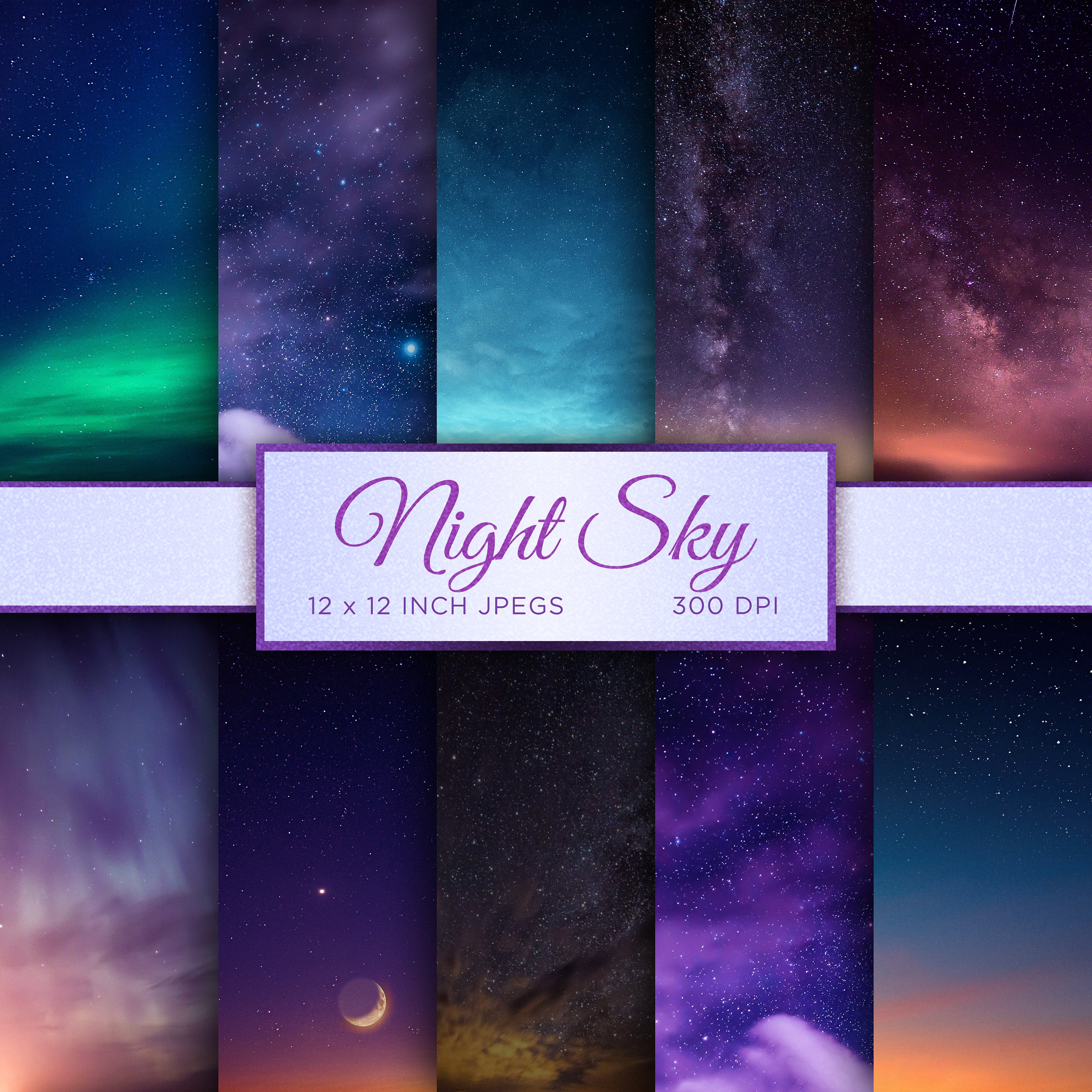 Night Sky Digital Paper Celestial Digital Paper Starry Metallic Digital ...