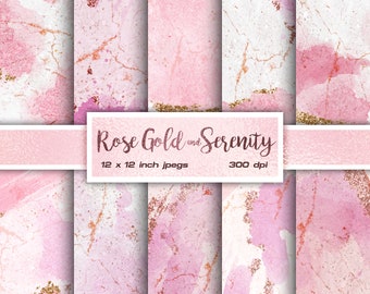 Rose Gold Serenity Digital Paper Watercolor Digital Paper Metallic Digital Paper Pink Textures Pastel Patterns - INSTANT DOWNLOAD