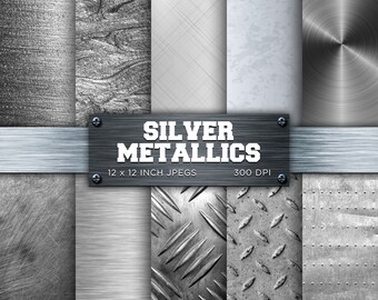 Silver Metal Digital Paper Brushed Metallics Brass Digital Paper Metallic Textures Backgrounds Patterns - INSTANT DOWNLOAD