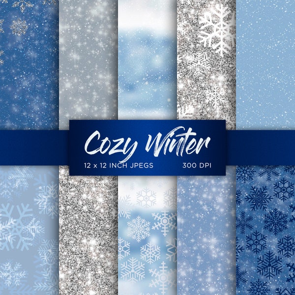 Carta digitale invernale Neve Fiocco di neve Carta digitale Ghiaccio Frozen Blu Bianco Colori Modelli di carta digitale - DOWNLOAD immediato