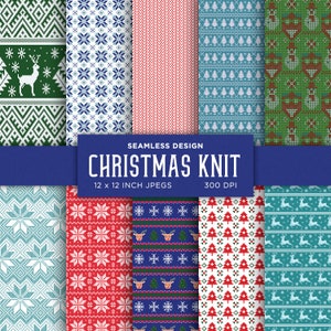 Christmas Knit Seamless Digital Paper Xmas Santa Digital Paper Wool Texture Snowman Reindeer Tree Digital Paper Patterns - INSTANT DOWNLOAD