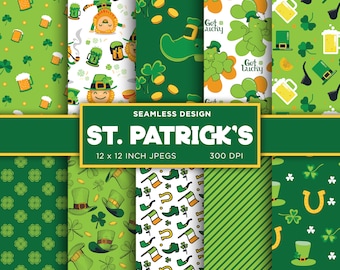 St. Patrick's Day Seamless Digital Paper Four Lead Clover Shamrock Green Irish Colors Digital Paper Patterns Scrapbooking - INSTANT DOWNLOAD