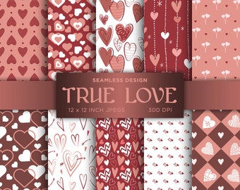 True Love Seamless Digital Paper San Valentino Carta digitale Rosa Marrone Bianco Amore Colori Modelli di carta digitale - DOWNLOAD IMMEDIATO