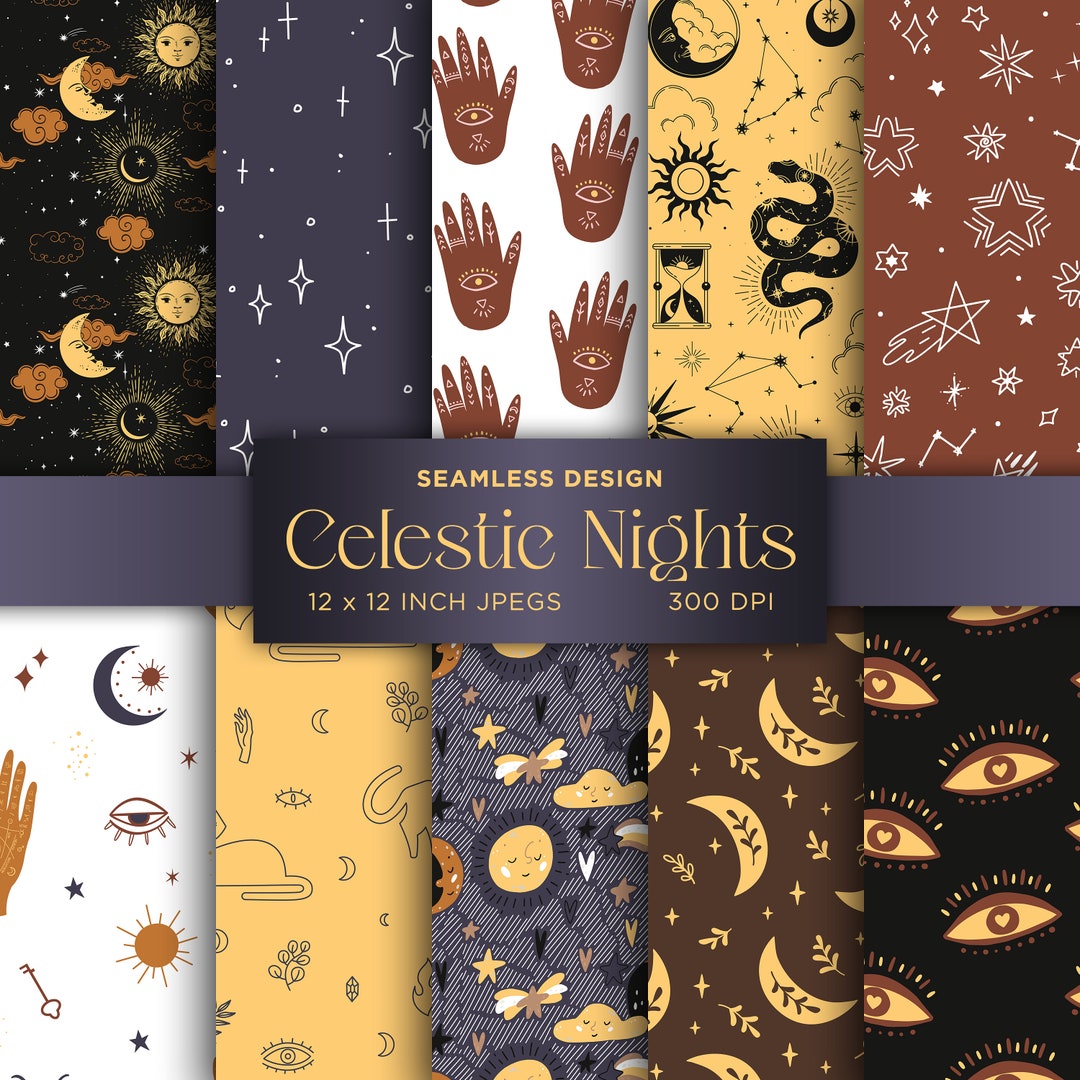 Celestic Nights Seamless Digital Paper Celestial Scrapbooking Eye ...