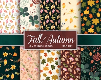 Fall Autumn Leaves Digital Paper Fall Digital Paper Harvest Colors Digital Paper Patterns - INSTANT DOWNLOAD