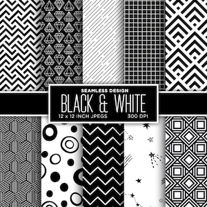 Czarno-biały papier cyfrowy bez szwu Geometryczny papier cyfrowy Minimalistyczny papier cyfrowy Nowoczesne wzory Scrapbooking - NATYCHMIASTOWE POBIERANIE