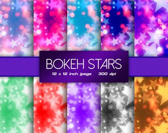 Bokeh Stars Digital Paper Glitter Digital Paper Sparkle Colors Digital Paper Patterns - INSTANT DOWNLOAD