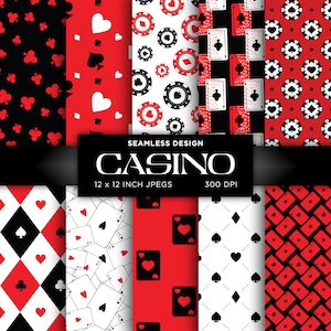 Casino papier numérique sans couture Poker Cartes à jouer Ace Gambling Rouge Noir Blanc Couleurs Modèles de papier numérique - TÉLÉCHARGEMENT IMMÉDIAT