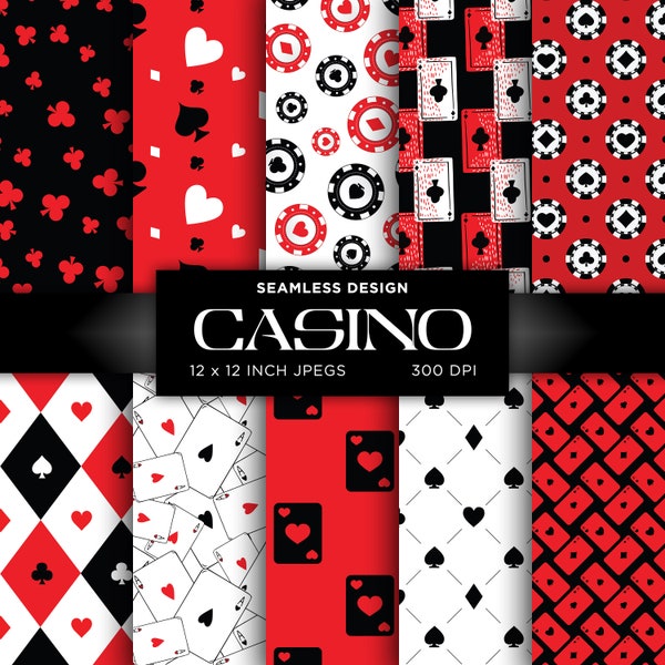 Casino Seamless Digital Paper Poker Playing Cards Ace Gambling Red Black White Colors Digital Paper Patterns - INSTANT DOWNLOAD