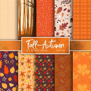 Fall Autumn Leaves Digital Paper Orange Digital Paper Harvest Colors Digital Paper Patterns - INSTANT DOWNLOAD