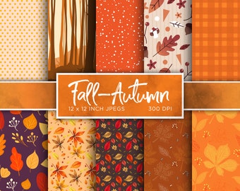Fall Autumn Leaves Digital Paper Orange Digital Paper Harvest Colors Digital Paper Patterns - INSTANT DOWNLOAD