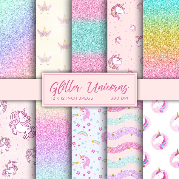 Glitter Unicorns Digital Paper Sparkle Digital Paper Rainbow Ombre Textures Patterns - INSTANT DOWNLOAD
