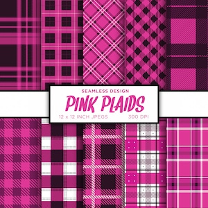 Pink Plaids Seamless Digital Paper Valentines Day Digital Paper Check Tartan White Black Colors Digital Paper Patterns - INSTANT DOWNLOAD