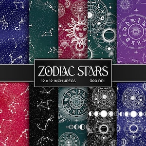 Zodiac Stars Maps Digital Paper Celestial Digital Paper Antique Constellation Maps Digital Paper Black Signs Patterns - INSTANT DOWNLOAD