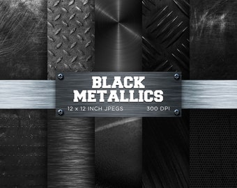 Black Metal Digital Paper Brushed Metallics Brass Grey Digital Paper Metallic Textures Backgrounds Patterns - INSTANT DOWNLOAD