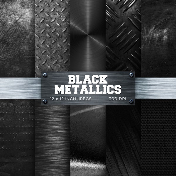 Schwarz Metallics Digitales Papier Gebürstetes Metall Messing Grau Digitales Papier Metallic Texturen Hintergründe Muster - INSTANT DOWNLOAD