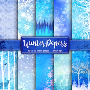 Winter Digital Paper Snow Snowflake Digital Paper Ice Frozen Blue White Colors Digital Paper Patterns - INSTANT DOWNLOAD