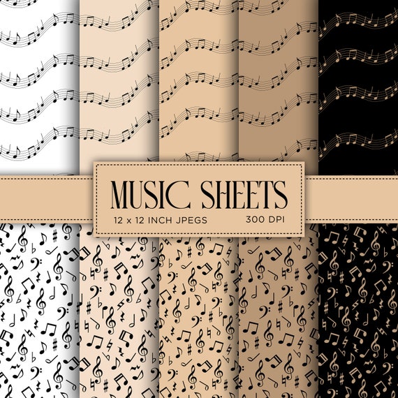 Music Sheets Digital Paper Distressed Digital Paper Grunge Digital Textures Notes Musical - INSTANT DOWNLOAD