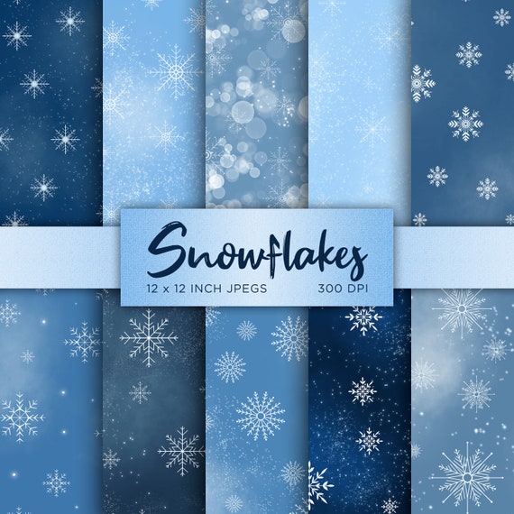 Snowflake Digital Paper. Winter Snow Scrapbook Paper. Snowflakes Digital  Printable. White, Blue Christmas, Snow, Snowflake Background. 