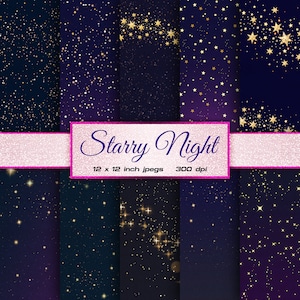Sterrennacht digitaal papier Hemels digitaal papier Metallic digitaal papier Gouden sterren Hemelpatronen - INSTANT DOWNLOAD