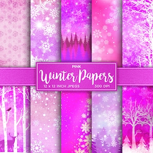 Winter Digital Paper Snow Snowflake Digital Paper Ice Frozen Pink White Colors Digital Paper Patterns - INSTANT DOWNLOAD