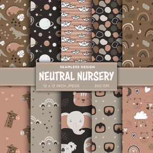 Neutral Nursery Seamless Digital Paper Baby Boy Baby Girl Shower Newborn Brown Black White Colors Digital Paper Patterns - INSTANT DOWNLOAD