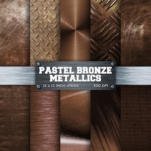 Pastel Bronze Metálico Papel Digital Metal Escovado Latão Marrom Ouro Papel Digital Texturas Metálicas Padrões de Fundos - DOWNLOAD INSTANTÂNEO