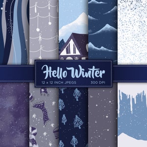 Hello Winter Digital Paper Snow Snowflake Digital Paper Ice Frozen Blue White Colors Digital Paper Patterns - INSTANT DOWNLOAD