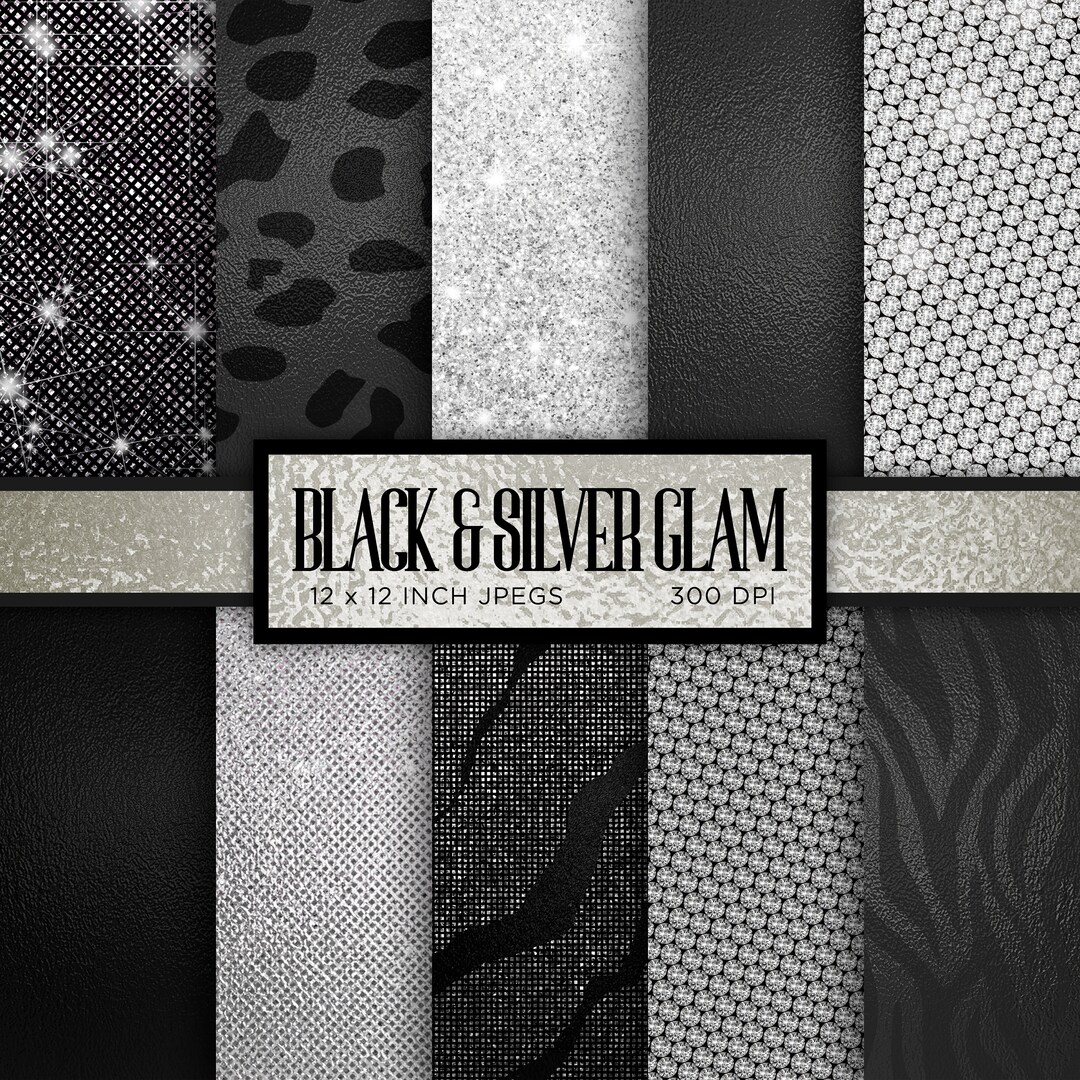 Black Silver Glam Digital Paper Diamonds Digital Paper Glitter Zebra ...
