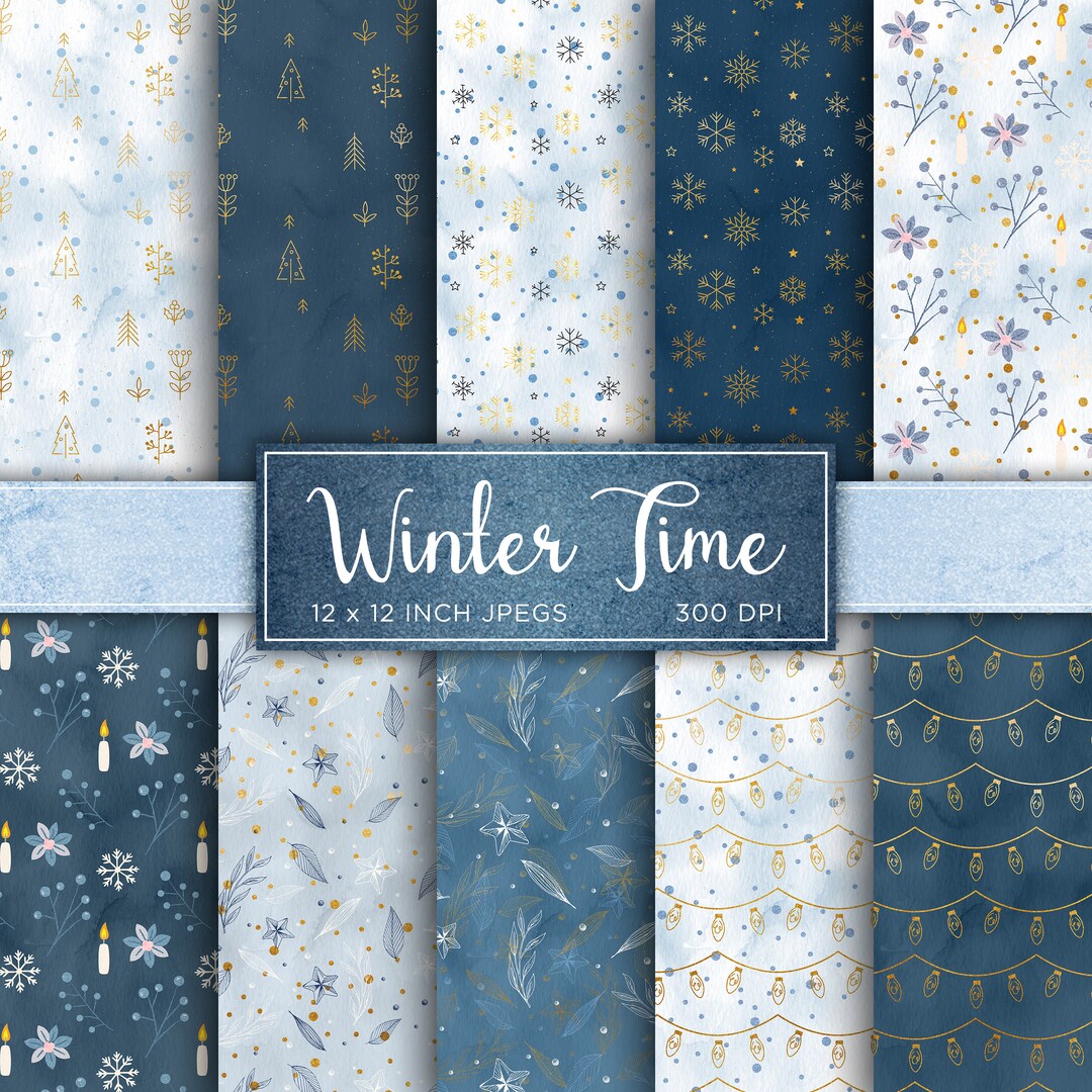 Winter Digital Paper Snow Snowflake Digital Paper Ice Frozen Blue White ...