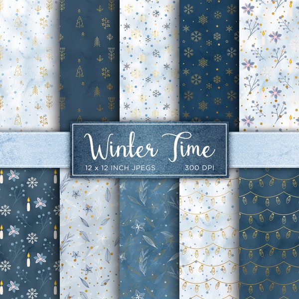 Winter Digital Paper Snow Snowflake Digital Paper Ice Frozen Blue White Colors Digital Paper Patterns - INSTANT DOWNLOAD