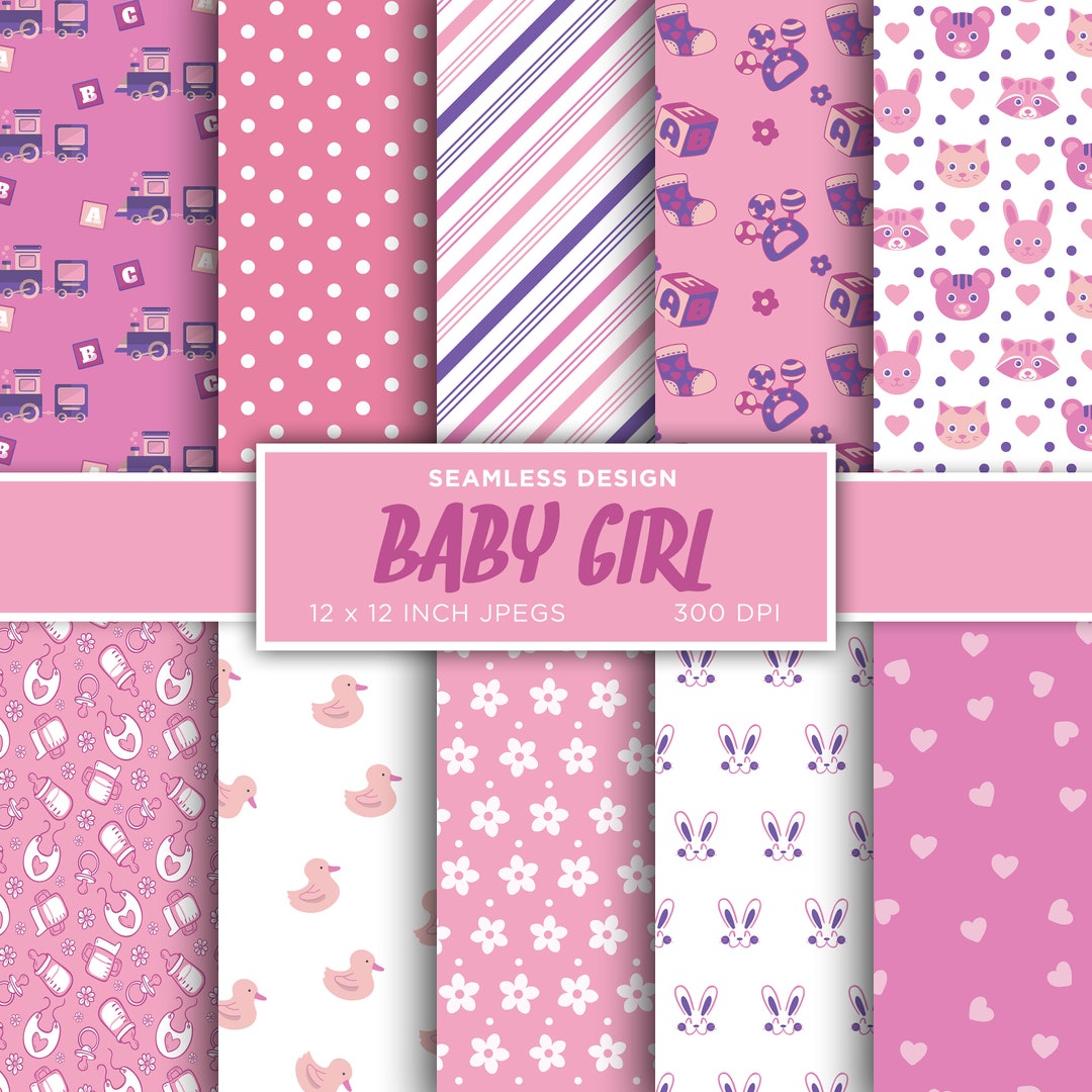 Pattern Paper Baby Baby Girl Seamless Digital Paper Nursery Baby Shower Newborn Birthday ...