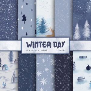 Winter Day Digital Paper Snow Snowflake Digital Paper Ice Frozen Blue White Colors Digital Paper Patterns - INSTANT DOWNLOAD