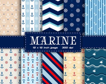 Marine Nautical Digital Paper Sea Digital Paper Sailing Blue Digital Paper Patterns - INSTANT DOWNLOAD