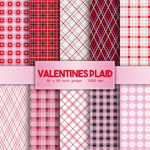 Valentines Plaid Digital Paper Tartan Check Digital Paper Red Pink Colors Digital Paper Patterns - INSTANT DOWNLOAD