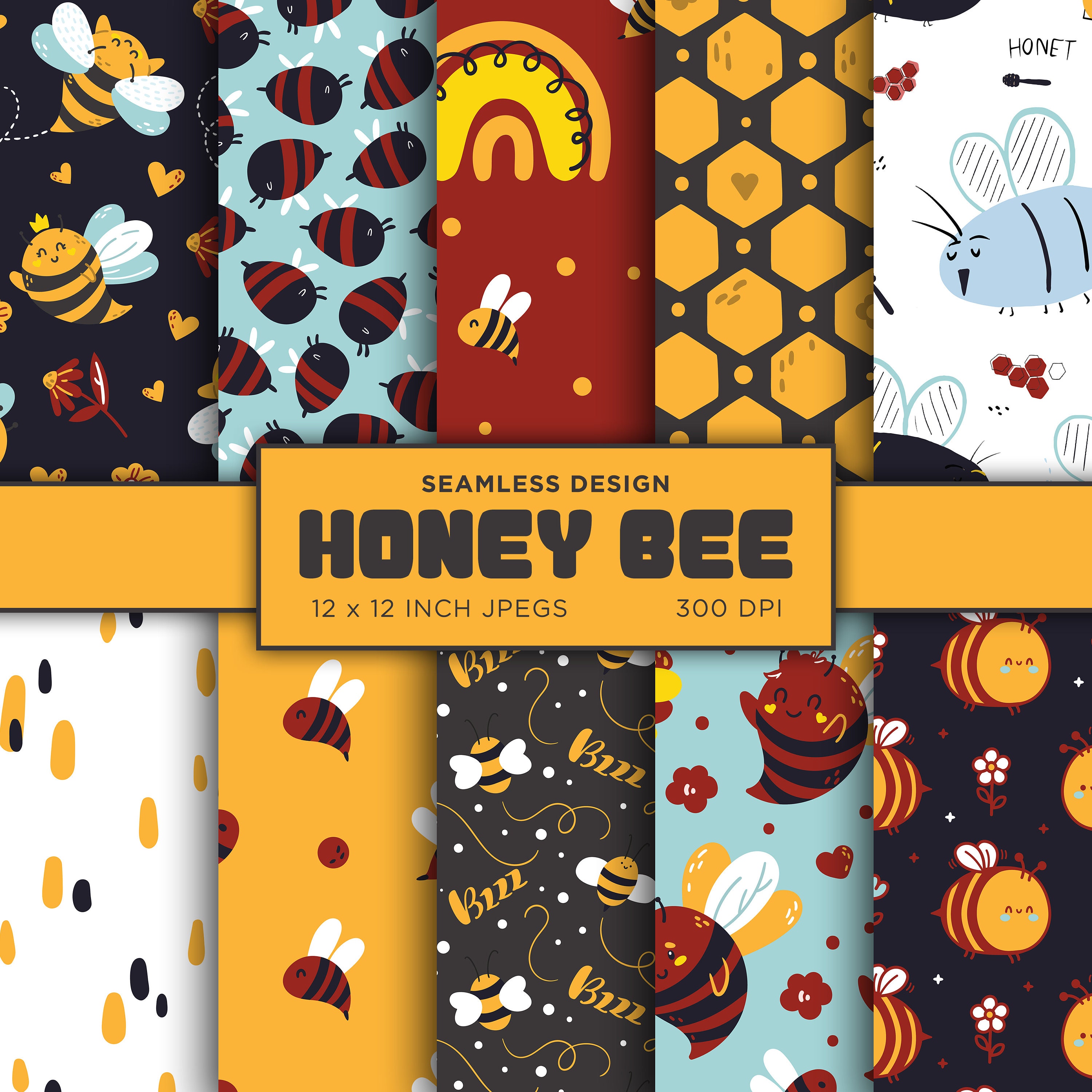 Honey Bee Seamless Digital Paper Bumble Bee Fun Digital Paper Summer ...